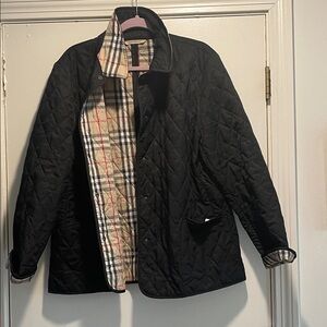 Burberry London Reversible Black Quilted Nova Check Diamond Jacket